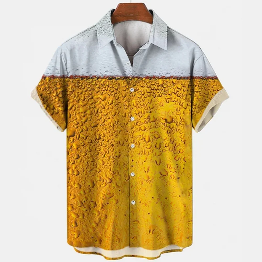 

New 3D Print Beer Festival Harajuku Shirts For Men Short Sleeve Tees Summer Hawaiian Beach Style Single-Breasted Tops Shirts