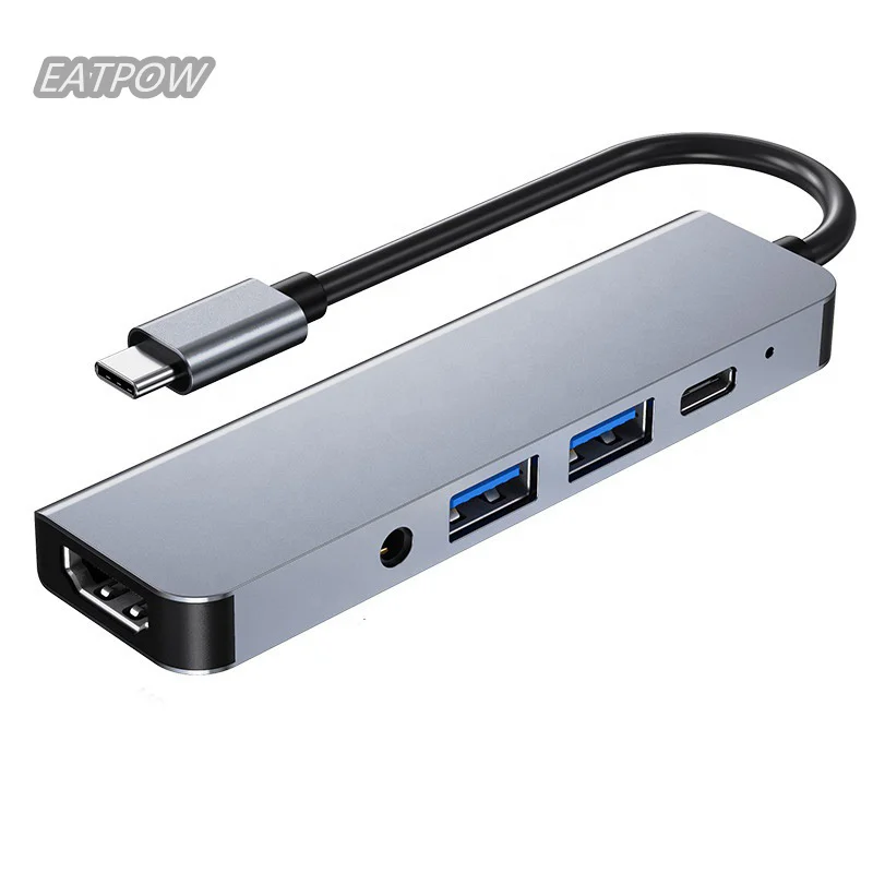 EATPOW TYPE-C TO HD MI+1*USB3.0+1*USB2.0+PD+ 1*3.5mm Audio Multifunction USB Type C HUB USB 3.0 for Macbook Pro