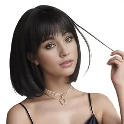 Synthetic Natural Black Short Bob Hair Wigs for Women With Bangs  Straight Cosplay Halloween Party Wig For Girls Daily Hair Wigs