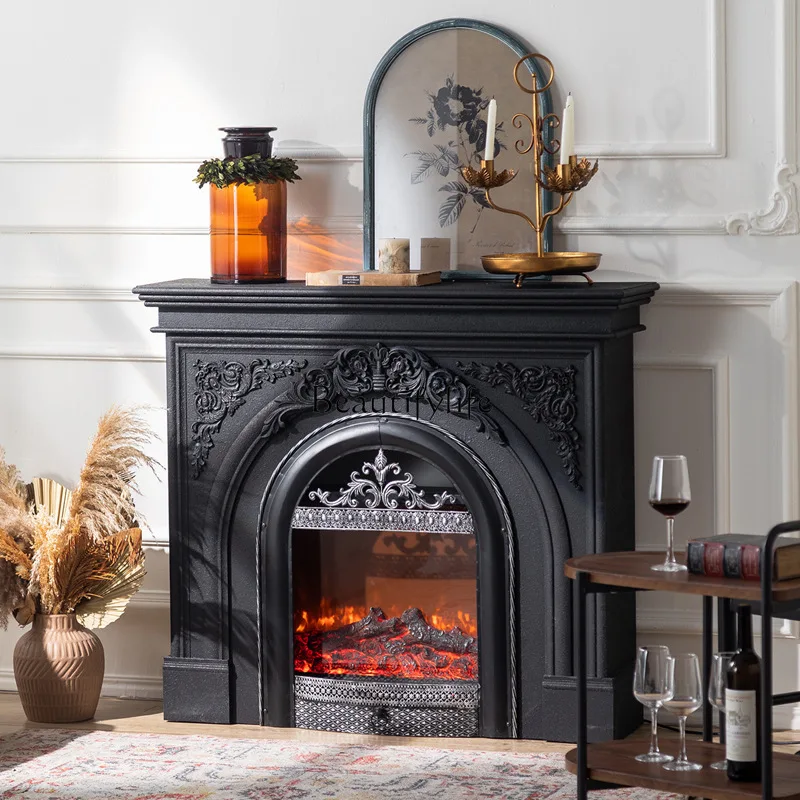 Armario decorativo para chimenea retro francesa, mueble de entrada interior para el hogar de madera maciza