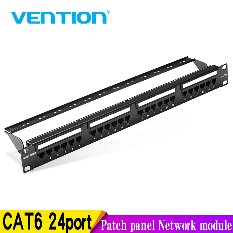 Vention 19in 1U Rack 24 Port CAT6A Patch Panel RJ45 Network Cable Adapter Keystone Jack Ethernet Distribution Frame Send tool