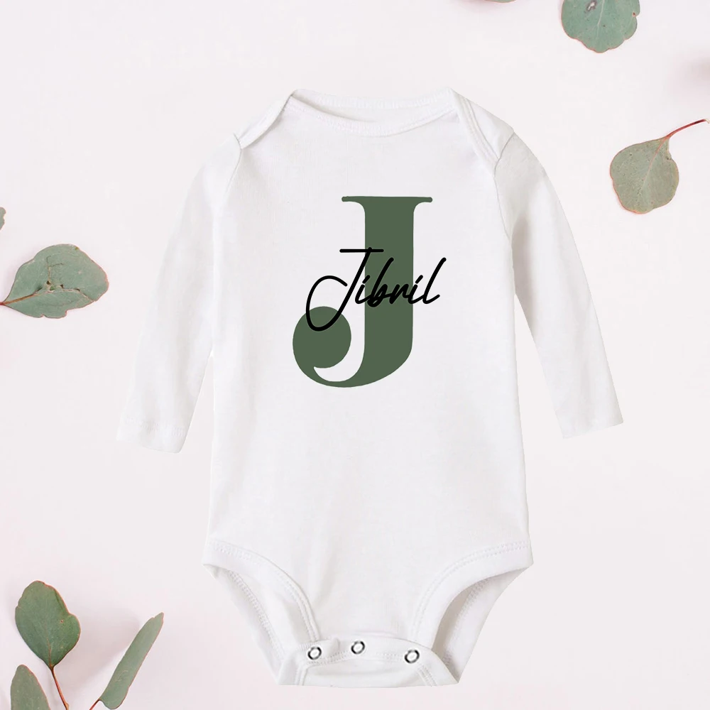 Personalised Baby Boy Name Bodysuits Pregnancy Announcement Shower Gift Custom Initial Letter and Name Jumpsuit Playsuit Clothes