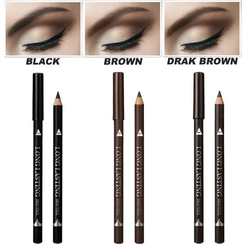 1-12Pcs Waterproof Black Brown Eyebrow&Eyeliner Pencil Long Lasting Sweat Proof Halo Proof Wooden Pole Liner Cosmetic Pen 3Color