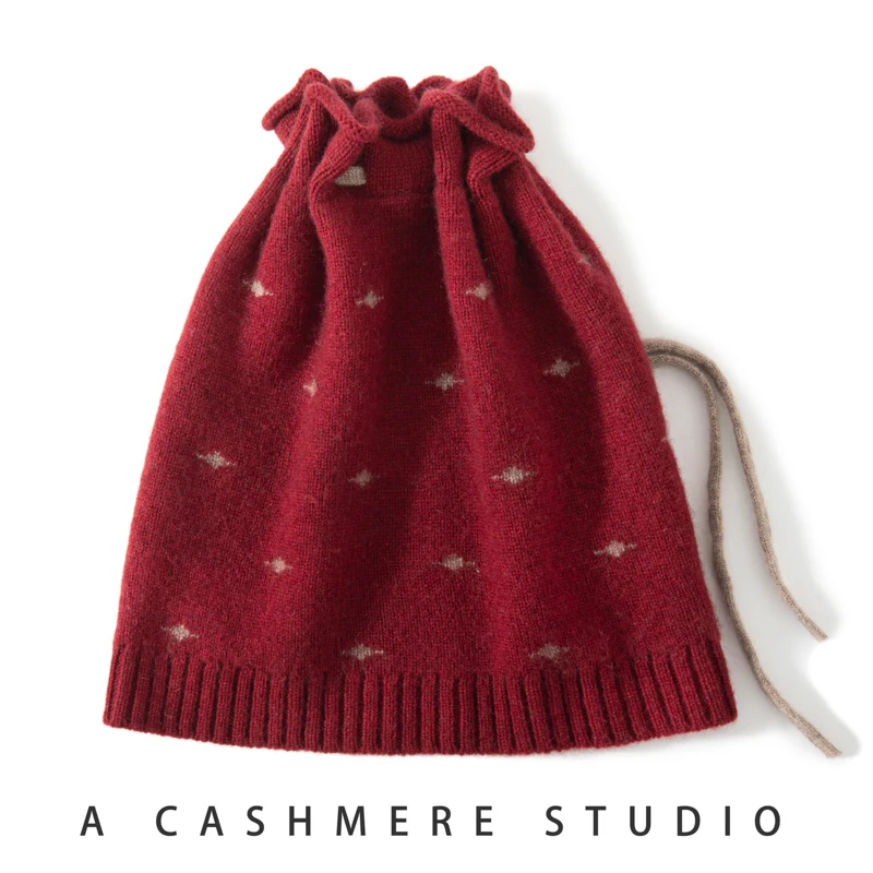 2024 Autumn and Winter New Design Hats Women 100% Cashmere Multipurpose Cable Cap Casual Neck Warmer Drawstring Hat Soft Beanie