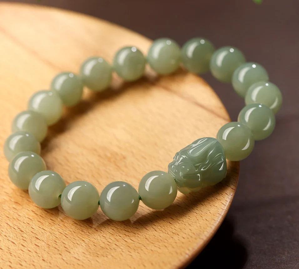 Fine Jewelry Natural Hetian Nephrite Jade Small Pixiu Wealth Transfer Bead Hand String Female Style