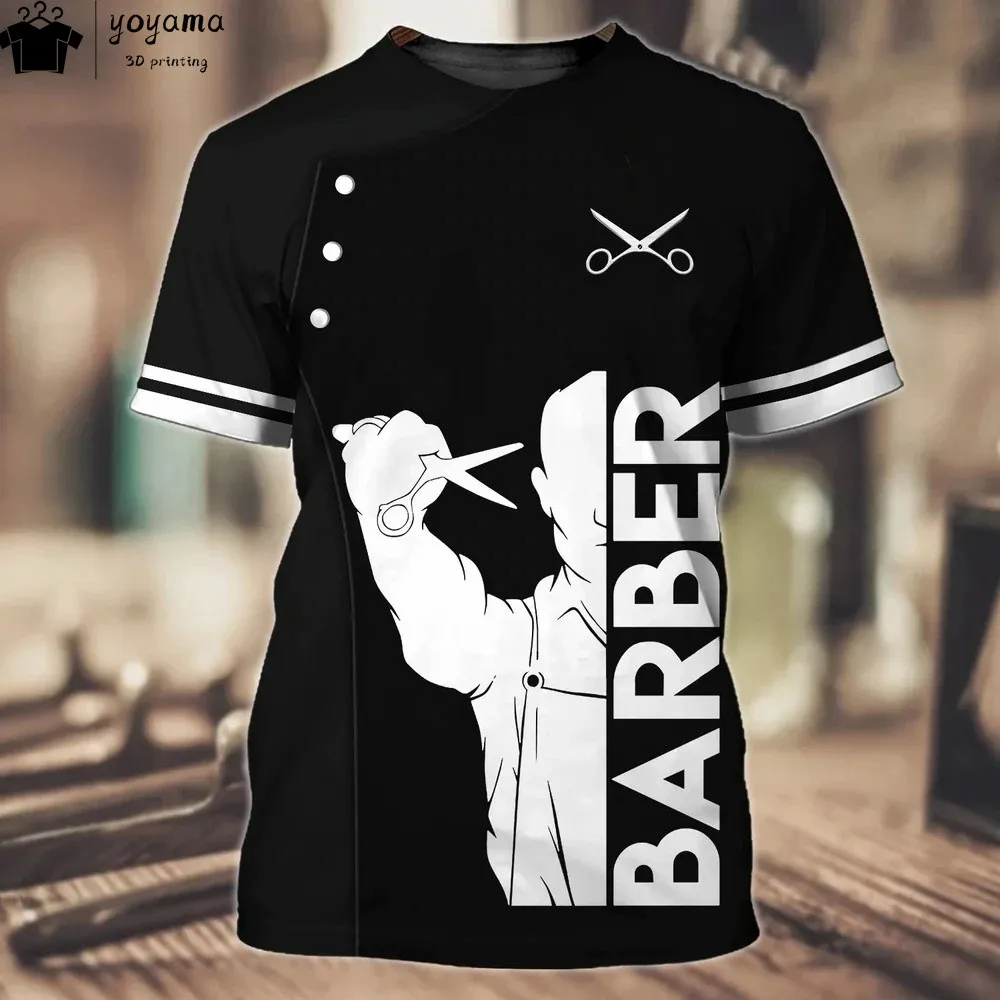 Fashion T-Shirt For Men's Shirt 3d Print Custom Short Sleeve Tops Barber Work Clothes Oversized Tee Shirt Men's barber clothes