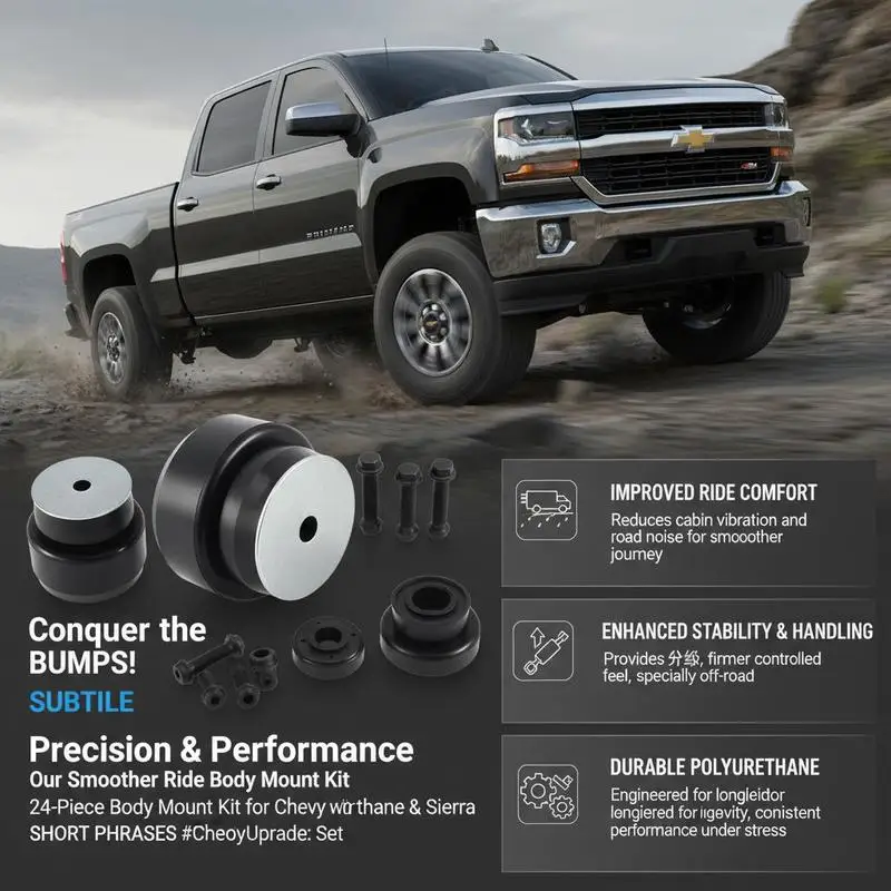 

Chassis Isolation Isolators 24 PCS For Cabin Alignment Frame Stability Road Vibration Reduction, High Density Polyurethane Structure Enhanced Driving Performance Heavy Duty Suspension Bushings Black Replacement Parts Compatible with 1999-2014 Chevy S