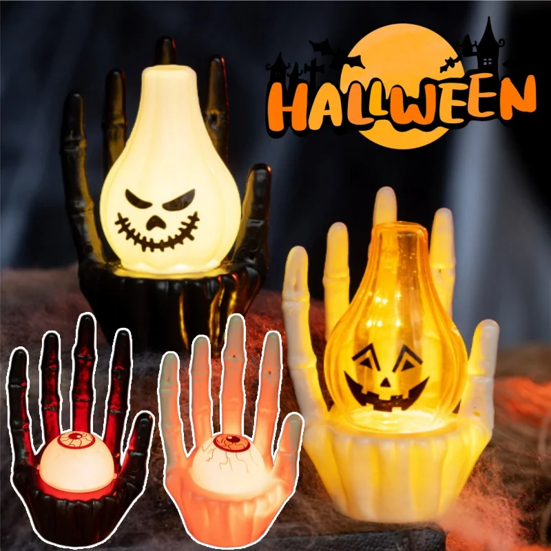 Spooky Halloween Decor Pumpkin Light Ghost Hand Prop For Party Scene Setting Haunted House Atmosphere Halloween Decoration