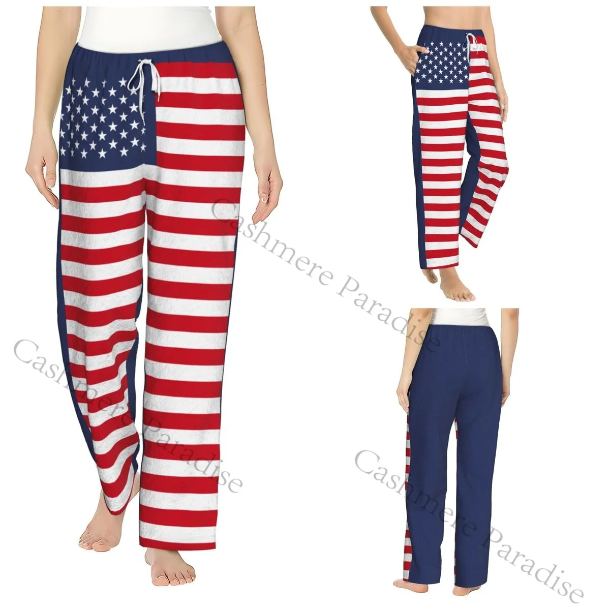 

Usa Flag Women Sleep Pants Warm Flannel Lounge Pants for Winter Nights