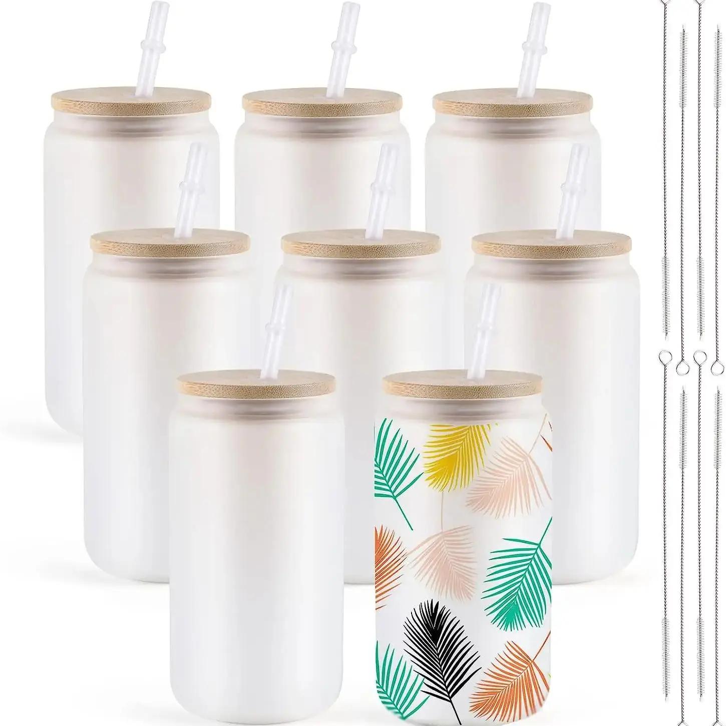 HTVRONT 8/16/24 Stück Sublimations-Trinkbecher, Blanko-Trinkbecher im Großhandel mit Bambusdeckel, Becher mit Strohhalmen, 16OZ Trinkbecher für Bier, Saft, Limonade