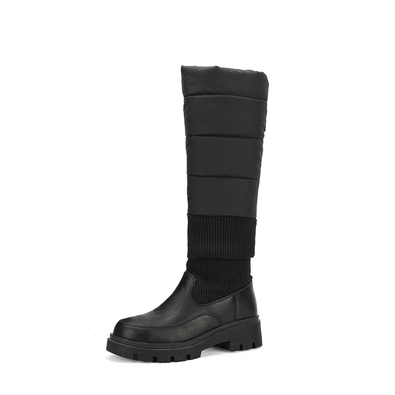 

Women Snow Boots Winter Waterproof Down Patchwork Leather Platform Boots Knee High Keep Warm Plush Shoes