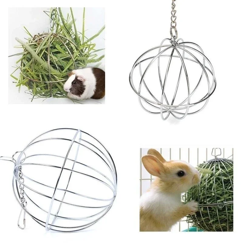 Stainless Steel Plated Hay Rack Ball Feed Dispenser Suspendable Toy Guinea Pig Hamster Rat Rabbit Pet Supply Grass Rack Ball view 4