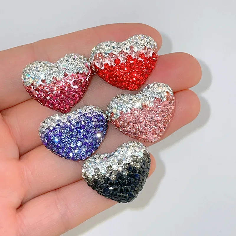 

Trendy New 15pcs 18mm Colorful Crystal Rhinestones Paved Clay Love Heart Beads Fit Bracelet Necklace Earring Ornament Accessory