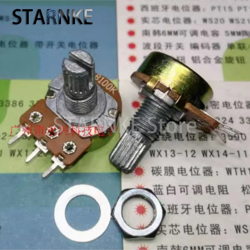 

10PCS WH148 Type Single Horizontal B100K B104 3 Pin Flower Shaft Length 15MM Audio Amplifier Volume Potentiometer 100K Ohm