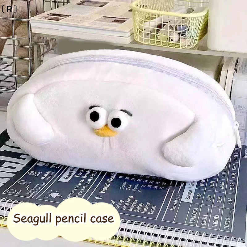 〔R〕Kawaii Cartoon Seagull Federmäppchen mit großem Fassungsvermögen, niedliche Plüsch-Tasche für Mädchen, Schulbedarf, koreanisches Schreibwarenset für Studenten