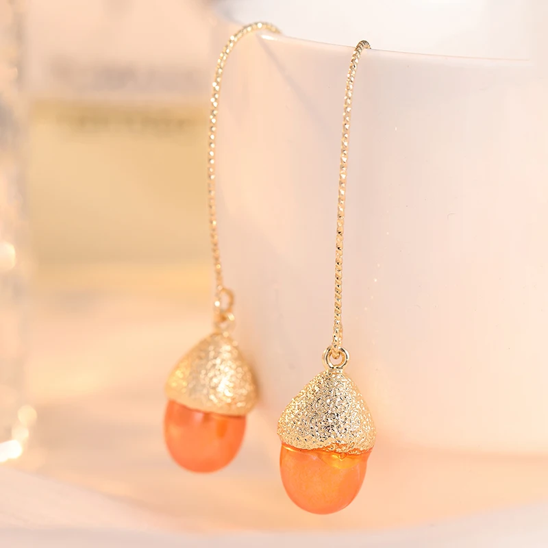 Retro Acorn Shaped Hanging Earrings Inlay Multi Color Gemstone Pendant Earrings For Women Daily Casual Jewelry Accessory
