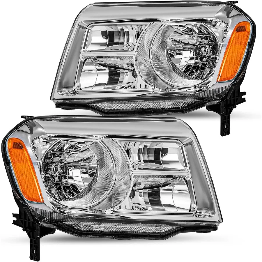 

Сменная пара OEM-фара в сборе для Honda Pilot 20122015 годов с хромированным корпусом галогенного типа и янтарным отражателем