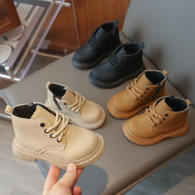 

2025 Little Girls Boots Autumn Winter Leather Boys Girls Boots Ankle Waterproof Kids Fashion Toddler Short Boots Boys Shoes