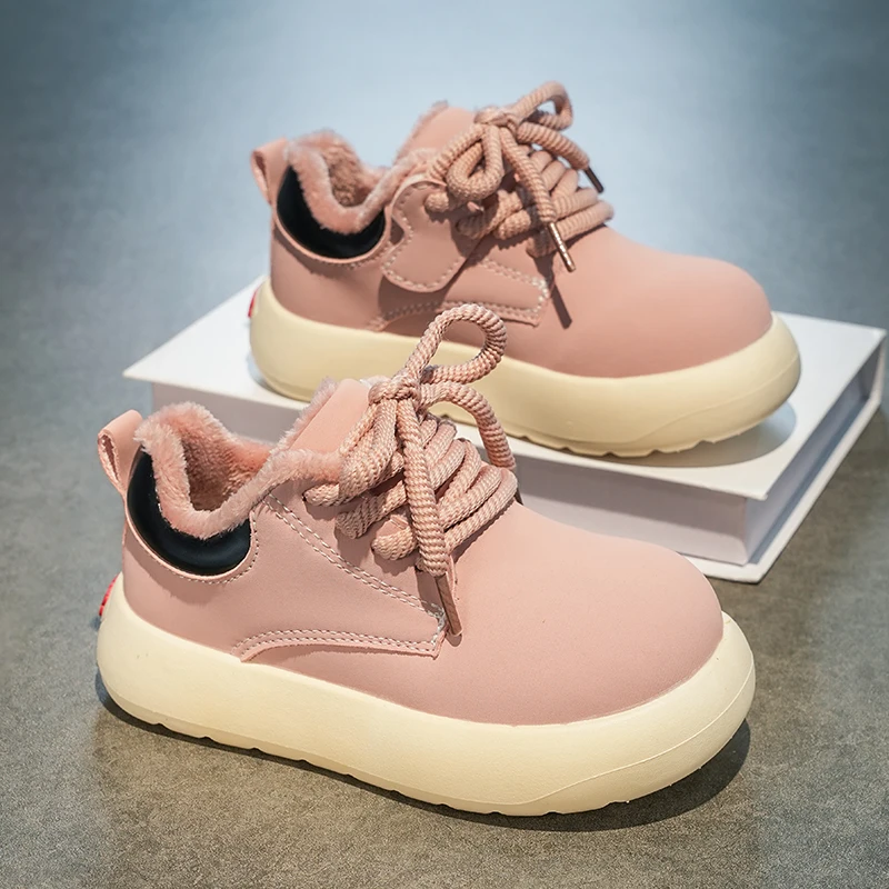 

New Kids Ankle Boots Round Toes Thick Soft Bottom Boys Girls Short Boots Winter New Children Leather Boots wear-resisting Warm