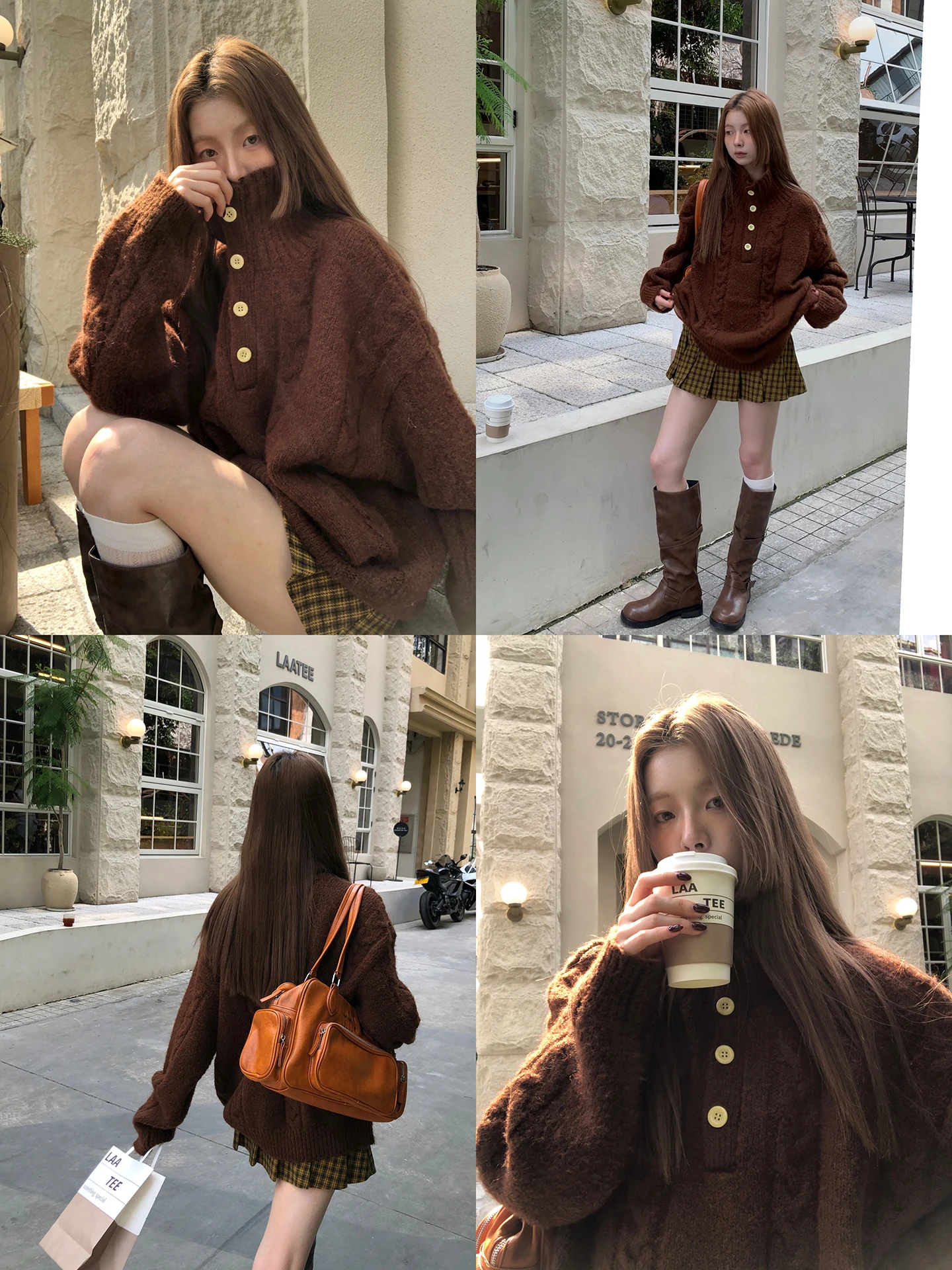 

Loose Women's Wool Knitted Sweater Brown Lazy Sle Top Fall Faion Casual Straight Tube ape Long Sve Polyester Blend