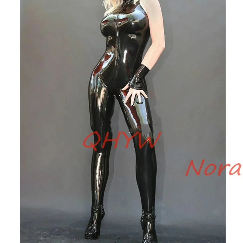 

Handmade Women Latex Catsuit Black with Front Crotch Zip Full body Rubber Bodysuit Fetish Jumpsuit (No Gloves)