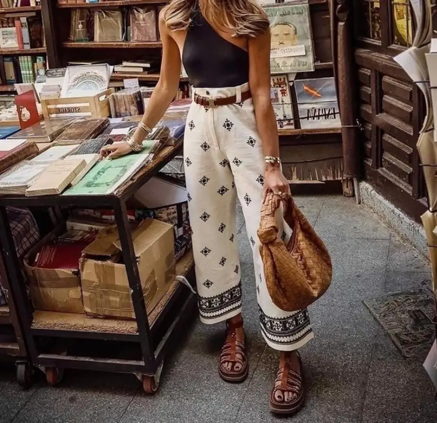 New Fashion Printed Bohemian High Waist Wide Leg Pants For Women