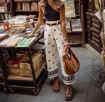 New Fashion Printed Bohemian High Waist Wide Leg Pants For Women