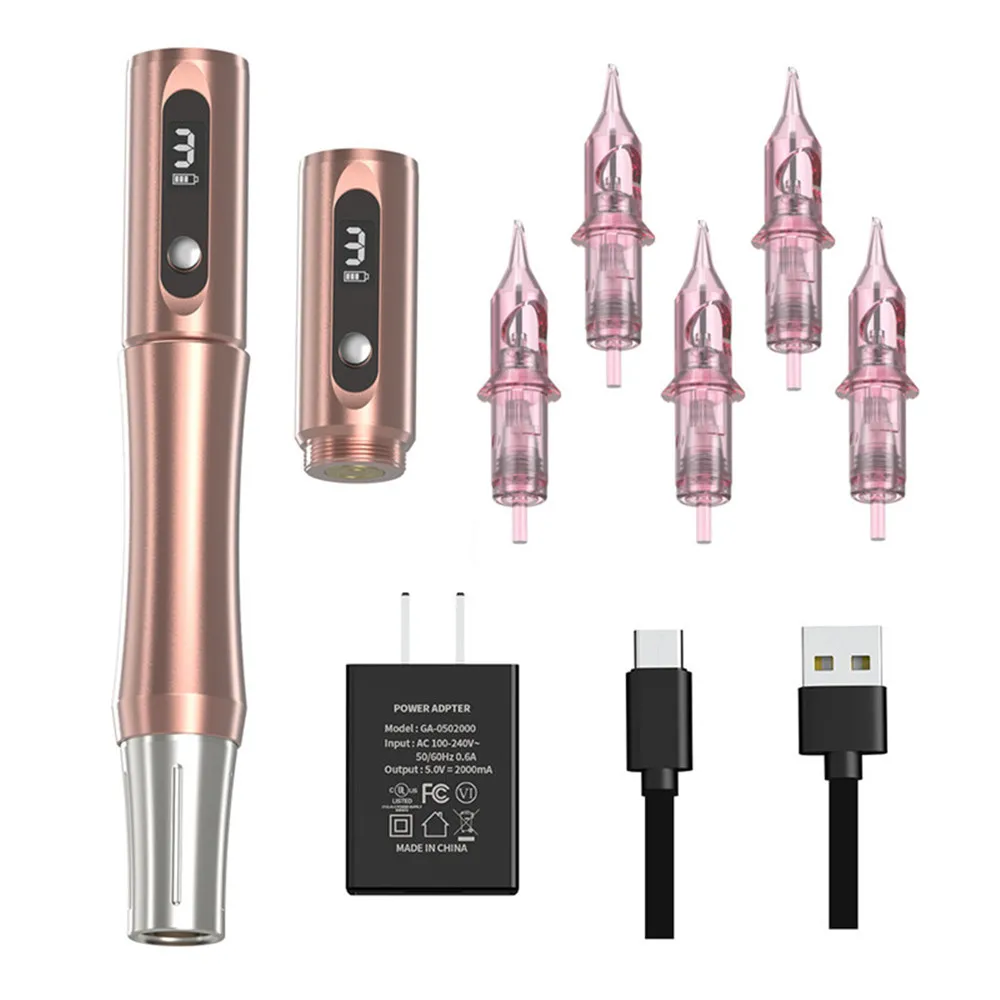 

Pink Wireless Double Cell Professional Permanent Makeup PMU Tattoo Machine Pen with Tatto Needle Cartridge Beauty Instrument