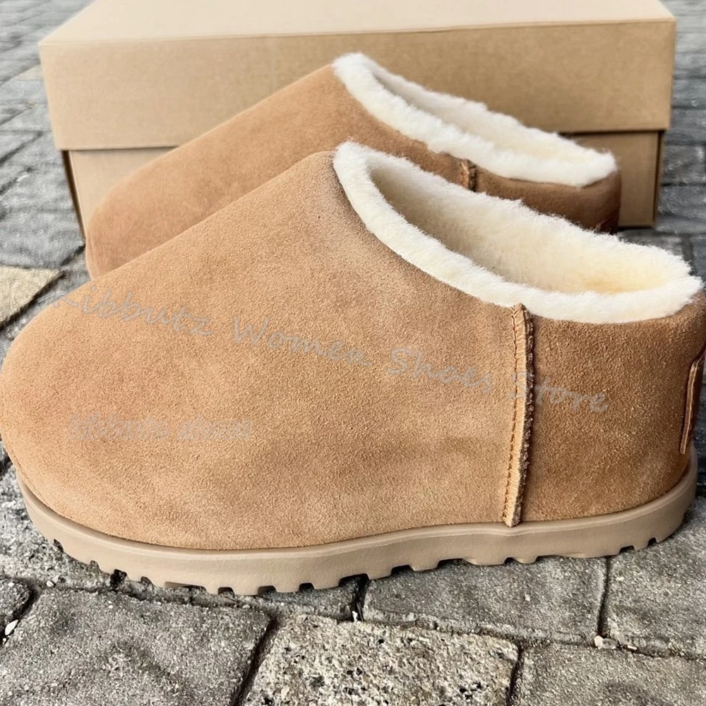 

Winter Snow Ankle Boots Furry Warm Concise Elegant Fashion Outdoor Slip-On Suede Round Toe Flat With Women Shoes New Solid Color