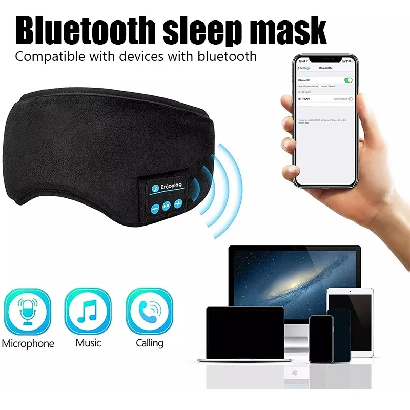 Słuchawki do spania Bluetooth Maska na oczy Słuchawki do spania Opaska na głowę Bluetooth Miękkie, elastyczne, wygodne bezprzewodowe słuchawki