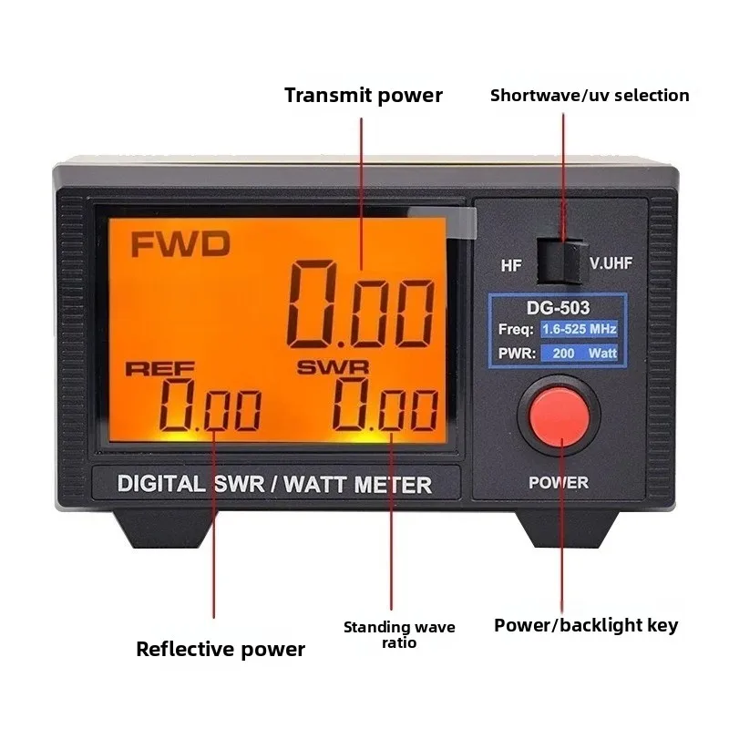 DG-503 Digital LCD Power Standing Wave Meter 1.6-60MHz 125-525MHz 3.5 Inch Display Signal Testing Measurement Instrument
