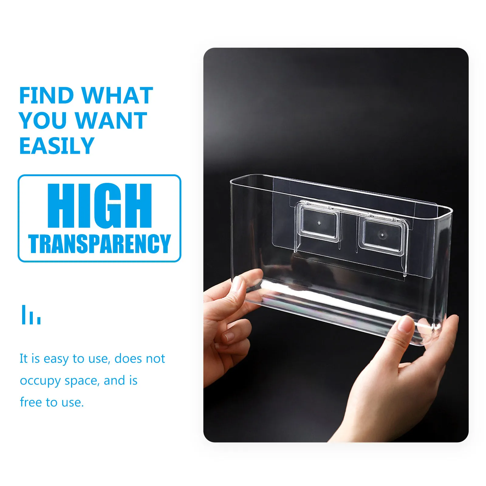 Ps Nail-Free Wall-Mounted Storage Box with Sticker Sundries Holder Remote Controller Organizer Transparent Multi-Purpose Storage