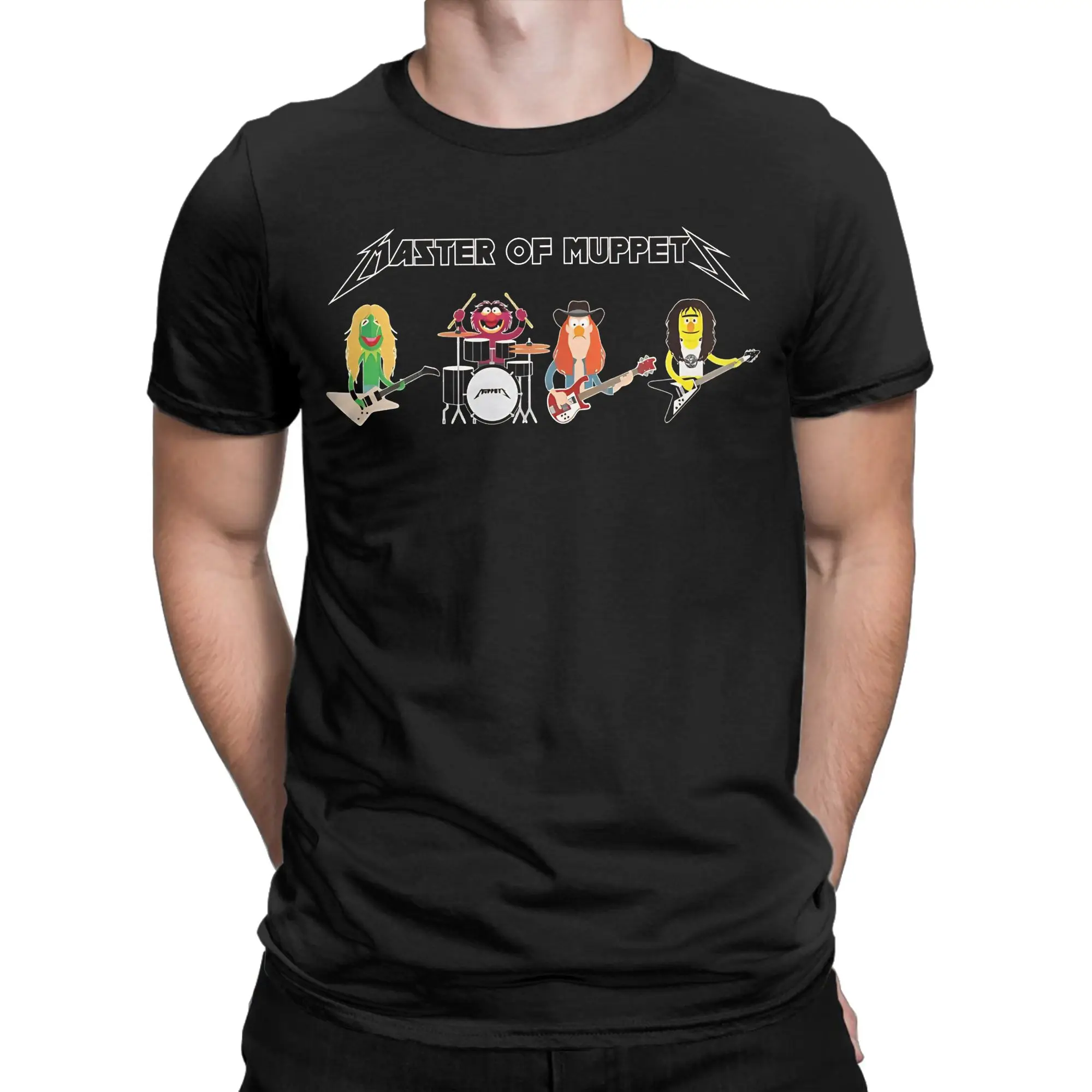 Master of Muppets (horizontal) Muppets as Band Funny 100% Cotton T-Shirt Metallicaa Tees Tops For Men