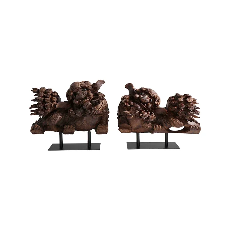 Metal Base Resin Kylin Lion Sculpture Decoration Home Livingroom Entrance Statue Ornaments Sales Office Figurines Accessories