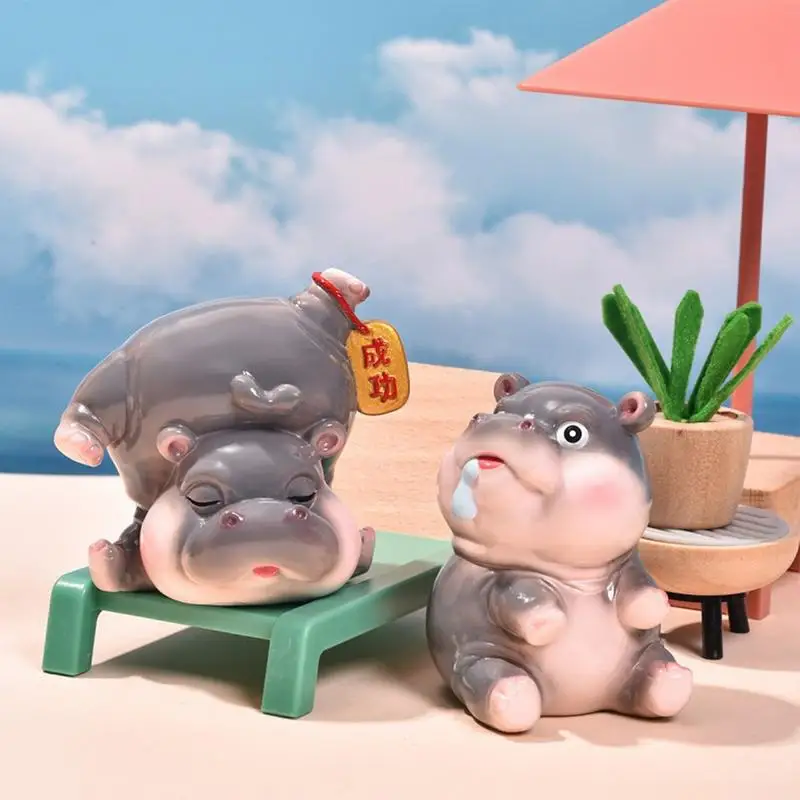 Hippo Sculpture Cute Resin Hippo Figurines Cartoon Animal Sculpture Tabletop Simulation Wild Life Animal Figures Model Hippo Pla