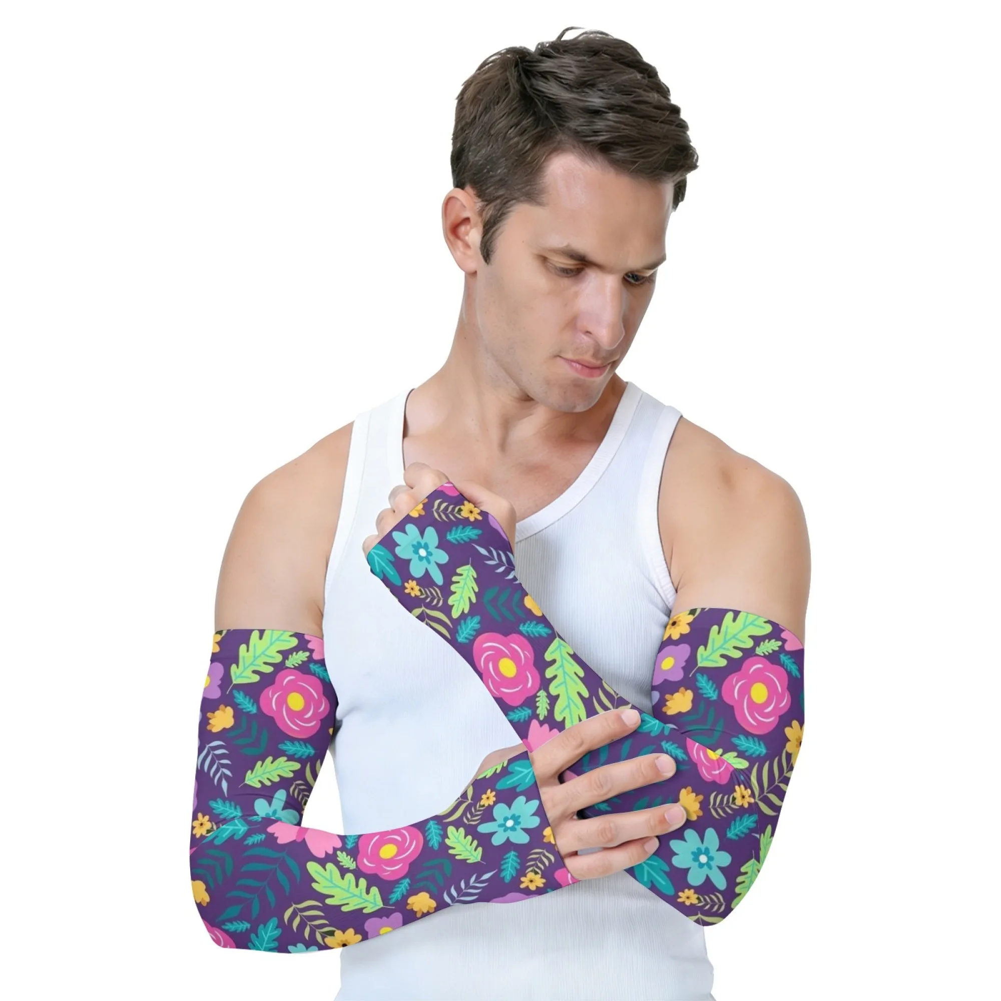 UV Shield Colorful Floral Print Arm Sleeves Outdoor Gardening Non-slip Quick-drying Breathable Lightweight Sunscreen Ice Sleeves
