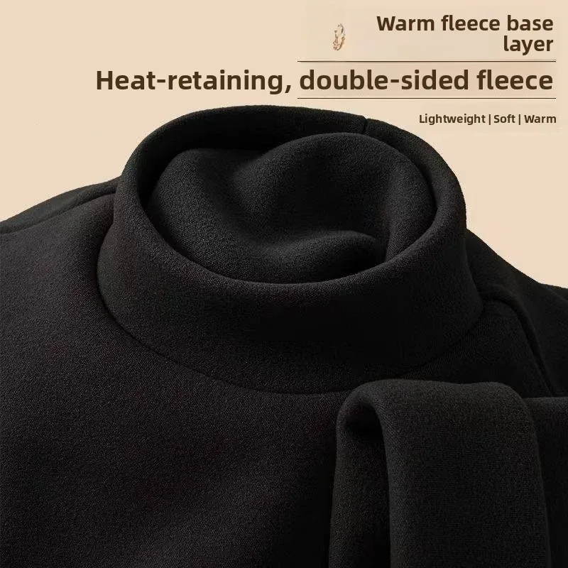 Men's Thermal Long Sleeve T-Shirt Double Sided Fleece Half High Collar Base Layer Winter Warm Underwear Breathable Casual Top