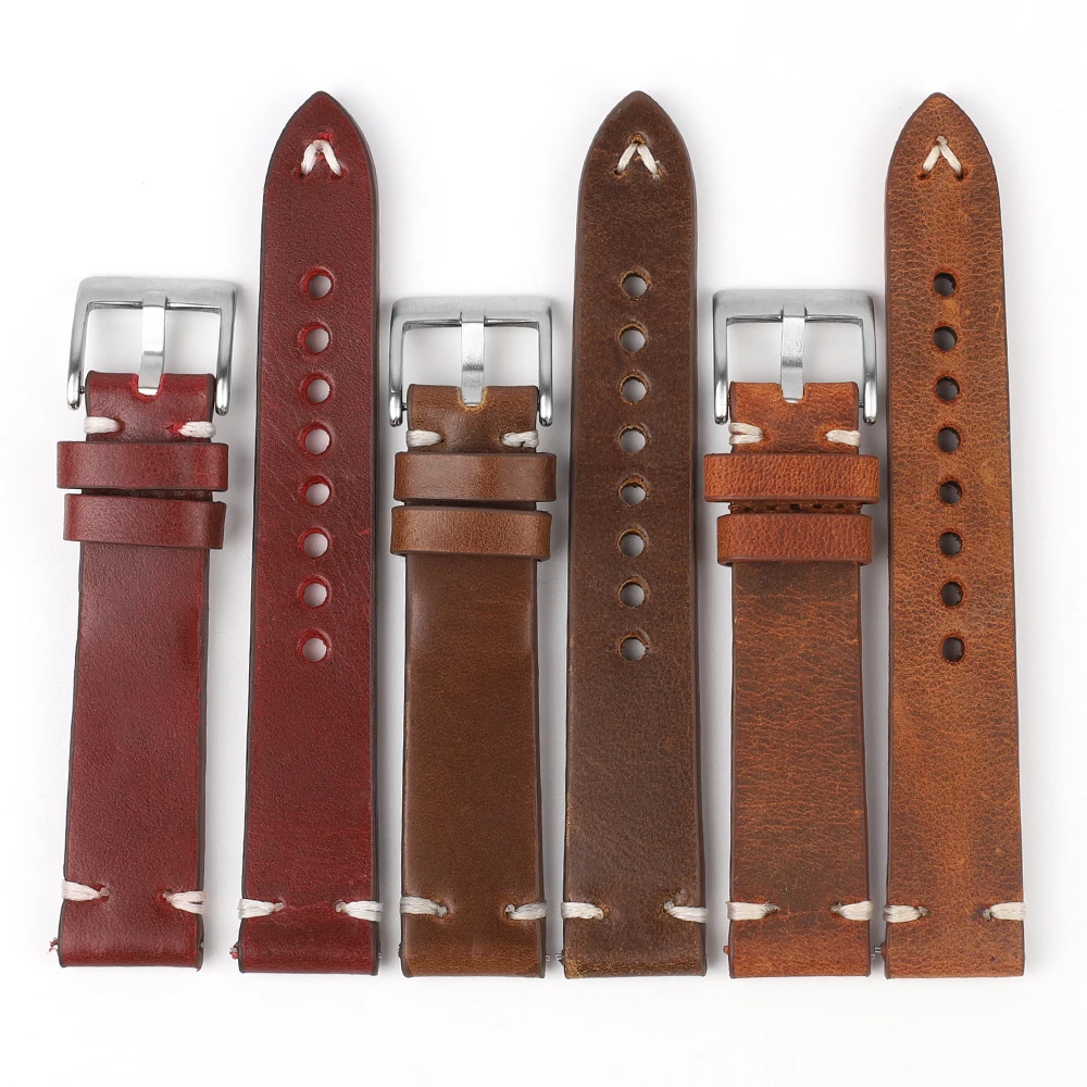 

Handmade Genuine Leather Watch Strap 20mm 22mm Oil Wax Leather Watch Band Belt Quick Release Stainless Steel Buckle Wristband