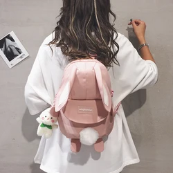 Large-capacity Cute Nylon Rabbit Ear Backpack For Girls 2022 Student School Bag Female Solid Color  Academic Style Messenger Bag