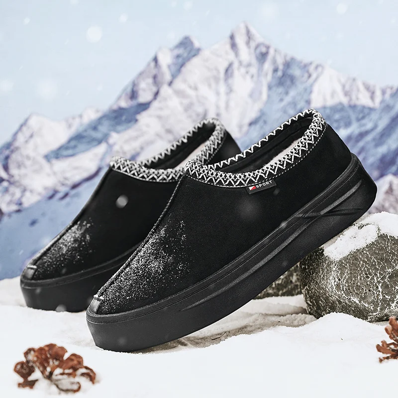 Stivali da neve da uomo invernali Pantofole in cotone da esterno Fodera in peluche Scarpe in cotone caldo Caldo antiscivolo Slip on Scarpe da passeggio da uomo Taglia 39-44