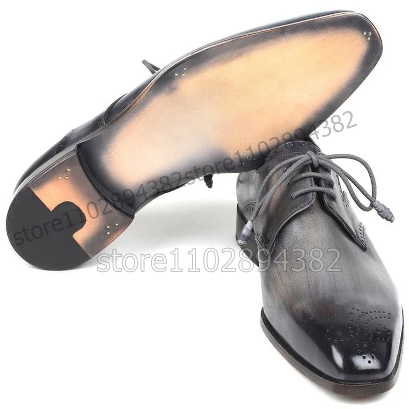 Sapatos de renda com alças para homens, sapatos artesanais para banquete de festa e escritório, sapatos masculinos de moda cinza e preto, toe quadrado