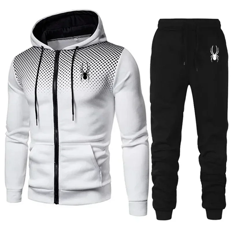 Abbigliamento sportivo da uomo Spider giacca con cerniera con cappuccio + pantaloni della tuta tuta moda 2 pezzi autunno/inverno esercizio da