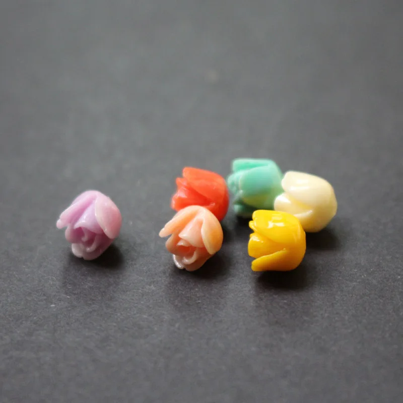 20pcs 7mm Artificial Coral Tulips Flower Beads Color Cabochon Pink Mix color Fashion Beads  for Jewelry making DIY Accessoires