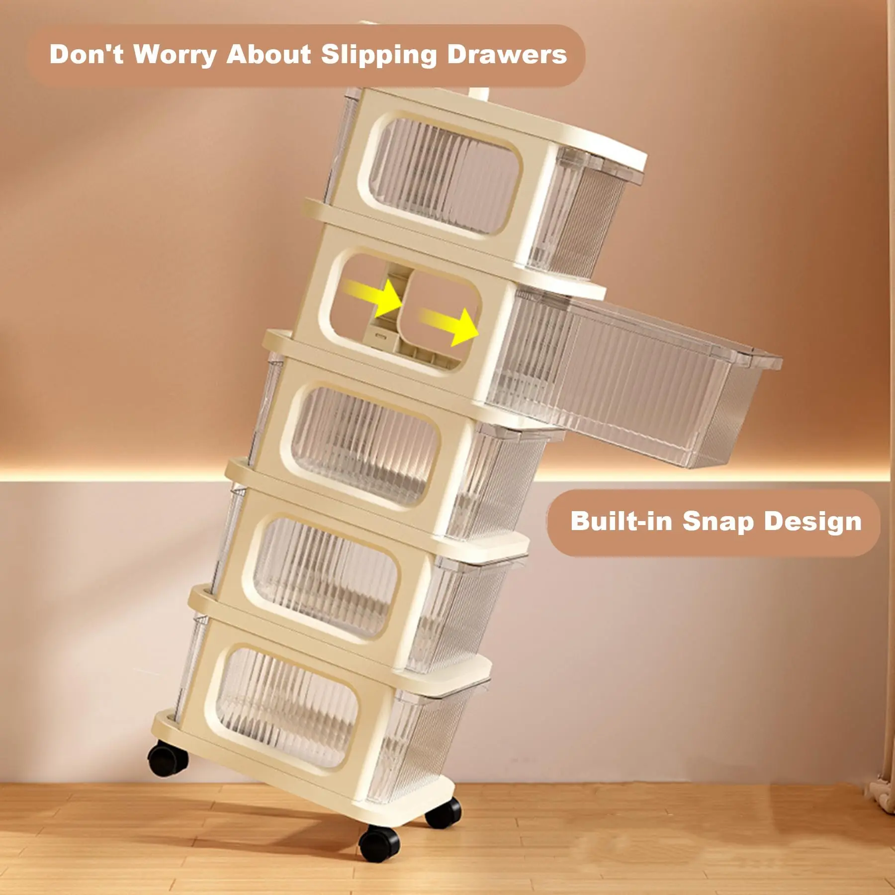 عربة تخزين بلاستيكية مكونة من 5 طبقات مع أدراج وعجلات، وخزانة تخزين دوارة مع مخزون علوي ومقبض لغرفة المعيشة وغرفة النوم،