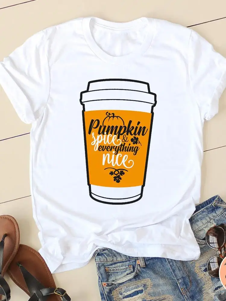 

Pumpkin Style Cute 90s Clothing Lady Fall Autumn Halloween Thanksgiving Women Graphic Print Tee Ladies Style T T-shirts