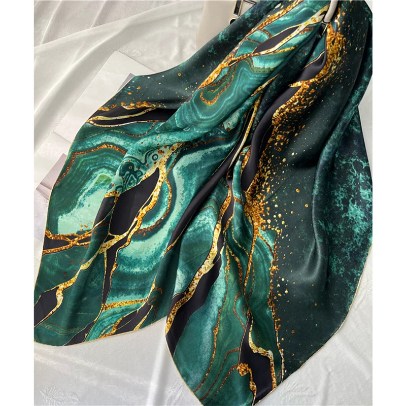 100% Pure Silk Scarves Square 110ｘ110cm  2023 Women Real Silk Bandana Printed Silk Headscarf Big Size Kerchief Beach Neckscaf