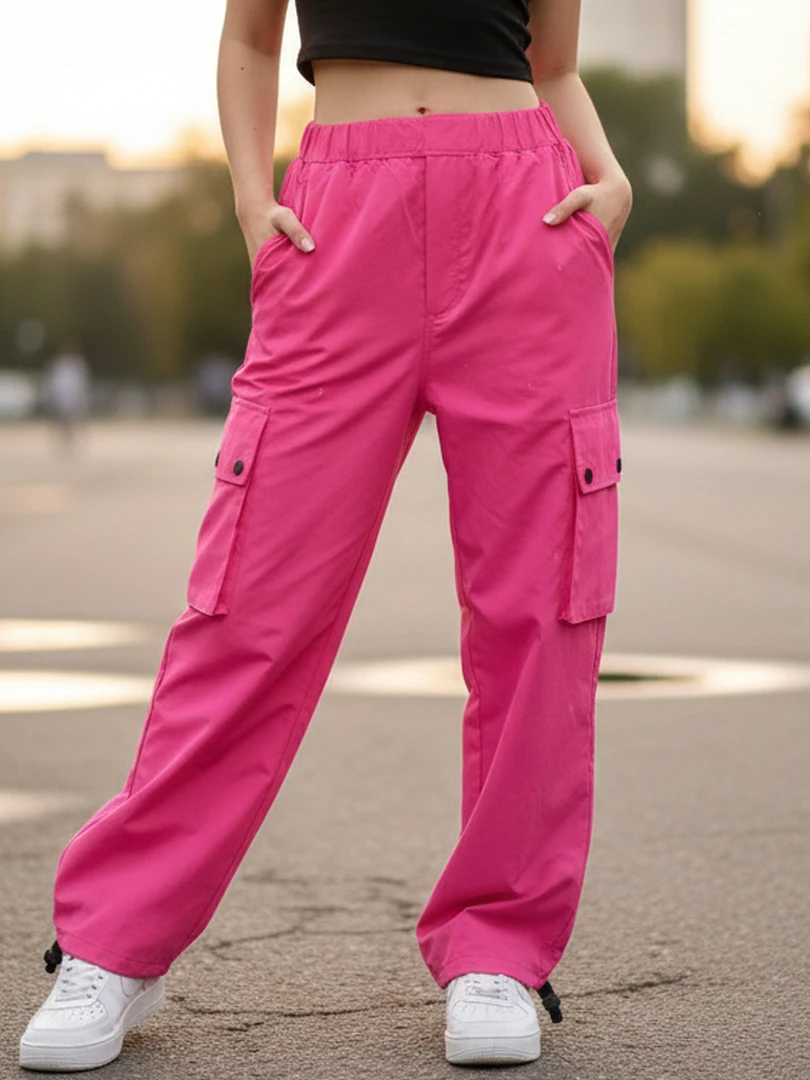 Women Waterproof Paratrooper Cargo Pants Elastic Drawstring Waist Multi Pockets Baggy Hiking Trousers for Outdoor Camping