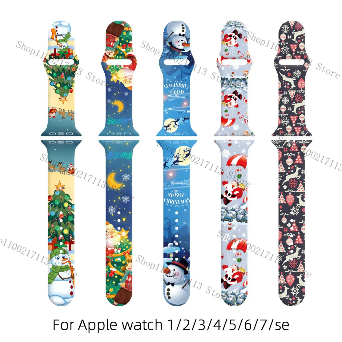 For Apple Watch Strap Merry Christmas Day vibe Print Silicone for iWatch 6 5 7 3 2SE Replacement watch band 38mm 42mm 45mm gifts