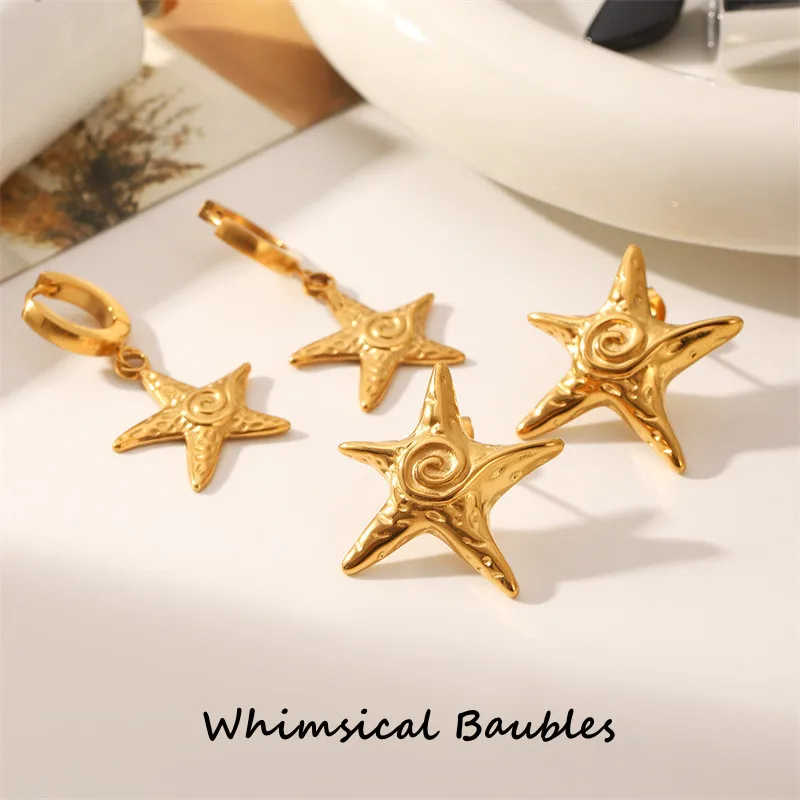 

Fashion Stainless Steel Star Golden Stud Earrings Rust Proof 18K PVD Plated Metal Popular Jewelry for Women Bijoux