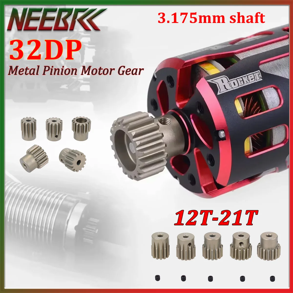 32DP 3.175mm Shaft Metal Pinion Motor Gear 12T 13T 14T 15T 16T 17T 18T 19T 20T for RC Car Wltoys HSP Brushed Brushless Motor